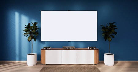Shelf  Cabinet minimalist, Modern japanese blue room. 3d rendering