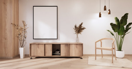 Cabinet wooden design on white room interior modern style.3D renderingの写真素材