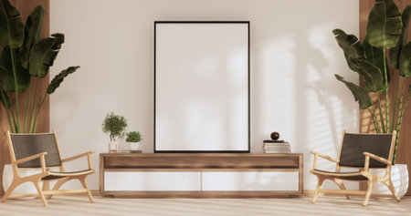 Japan room Minimal cabinet for tv interior wall mockup,3d rendering