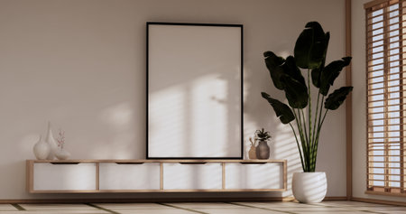 Japan room Minimal cabinet for tv interior wall mockup,3d renderingの写真素材