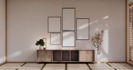 Japan room Minimal cabinet for tv interior wall mockup,3d rendering