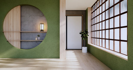 Empty - Clean green modern room japanese style.3D rendering