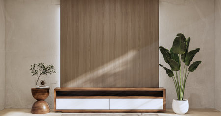 Cabinet room wooden interior wabisabi and armchair sofa and decoration japanese style.3D rendering