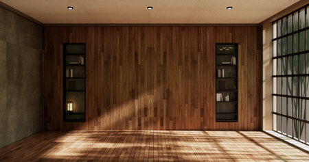 Cleaning empty room interior japan wabi sabi style.3D rendering