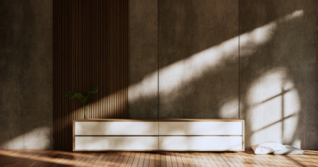 Empty wooden Cabinet on wooden room tropical style.3D rendering
