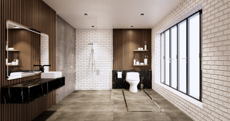 Granite Tiles white and black wall design Toilet, room modern style. 3D illustration rendering