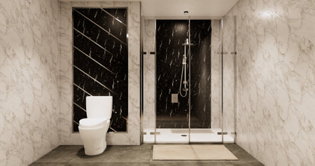 Granite Tiles white and black wall design Toilet, room modern style. 3D illustration renderingの写真素材