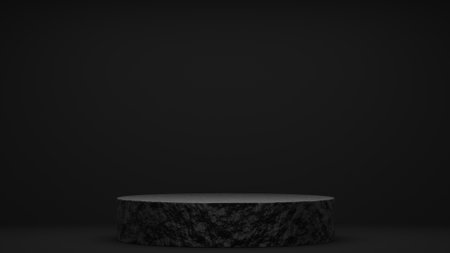 black Empty podium Blank product shelf standing backdrop. 3D rendering.の写真素材