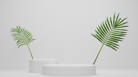 Empty podium Blank product shelf standing backdrop. 3D rendering.の写真素材