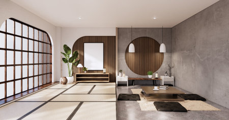 Japan room interior and low table and armchair wabisabi style.3D rendering