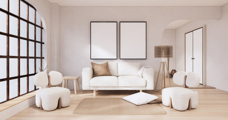 sofa and decoration wabisabi on japan room interior .3D rendering