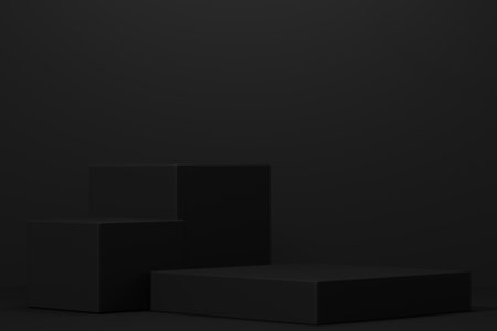 black Empty podium Blank product shelf standing backdrop. 3D rendering.の写真素材