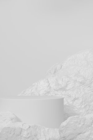 Empty whaite podium Blank product shelf standing backdrop. 3D rendering.の写真素材