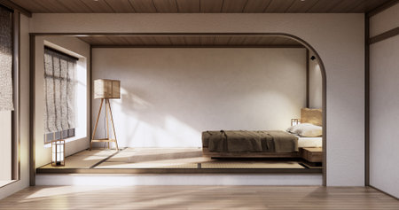 Minimalist wabi sabi interior mock up design, room muji sytle