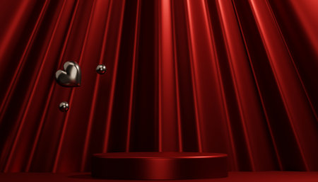 Red stage podium decoration suitable for products.3D renderingの写真素材