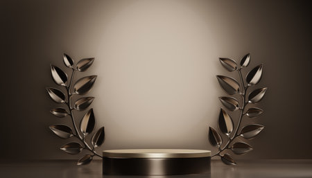 Abstract Podium minimal geometric white and gold.3D renderingの写真素材