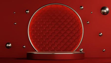 Red podium show cosmetic product geometric