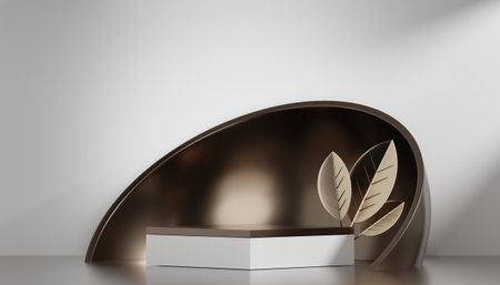 Abstract Podium minimal geometric white and goldの写真素材