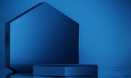 Blue Abstract geometric background, japanese style podium blue concept .の写真素材