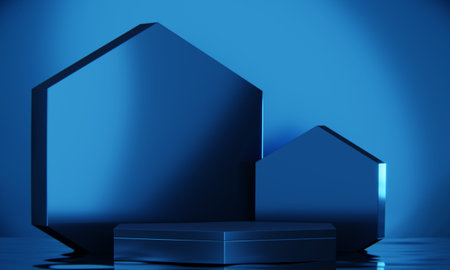 Blue Abstract geometric background, japanese style podium blue concept .の写真素材