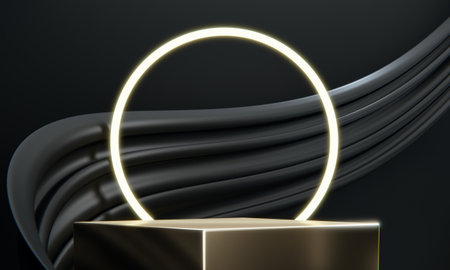 Fashion product background and stand black podium display with blank backdrops.の写真素材