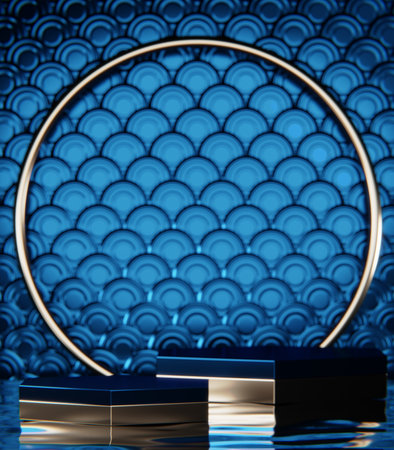 Blue Abstract geometric background, japanese style podium blue concept .の写真素材