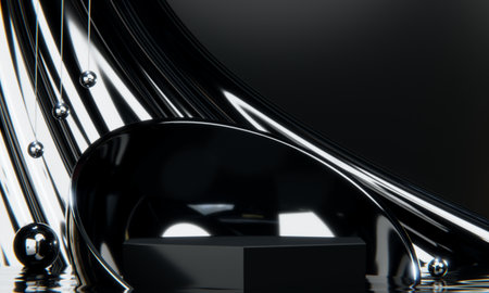 Fashion product background and stand black podium display with blank backdrops.の写真素材
