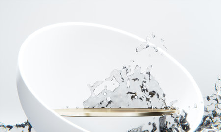 white podium and water splashingt on white background.の写真素材