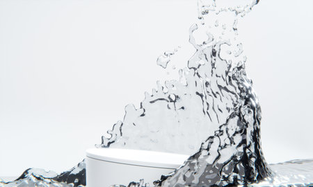 white podium and water splashingt on white background.の写真素材