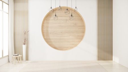 Architecture and interior concept Empty room and wood panels wall background 3D illustration renderingの写真素材