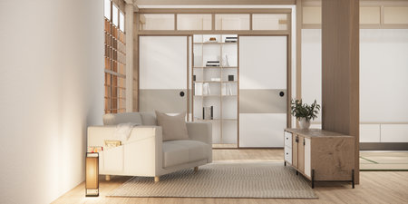 Minimal cabinet for tv interior wall mockup.