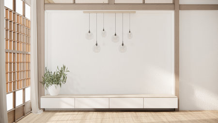 Minimal cabinet for tv interior wall mockup.の写真素材