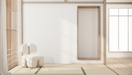 Minimalist japandi style living room decorated with sofa.の写真素材
