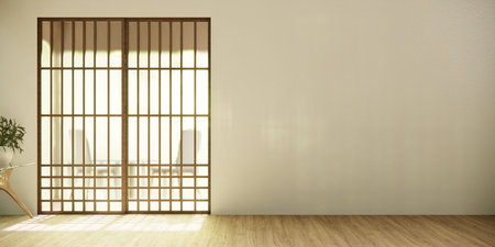 the hallway Clean japanese minimalist room interior, 3D renderingの写真素材