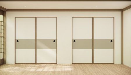 the hallway Clean japanese minimalist room interior, 3D renderingの写真素材