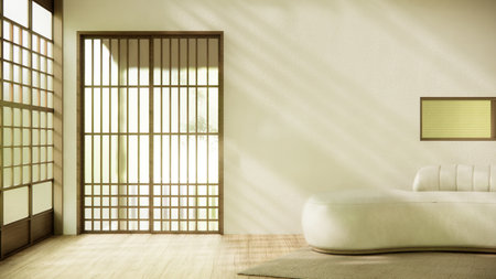 Minimalist japandi style living room decorated with sofa.の写真素材