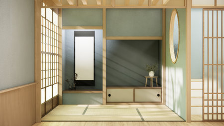 Nihon room design interior with door paper and wall room japanese style.の写真素材