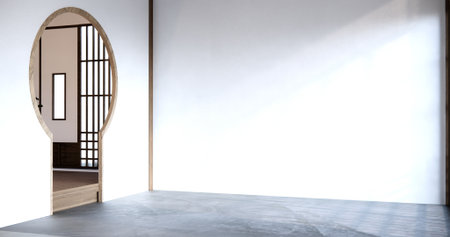 Japan style empty room decorated with white wall and wood slat wallの写真素材