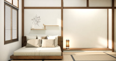 Bed room  style Interior Design have sofa wabisabi and decoration japandi.の写真素材