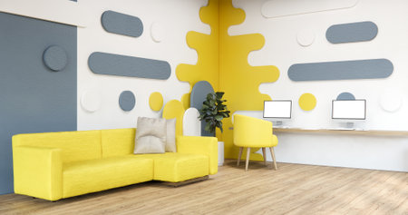 Colorful Living room japanese minimalist room interior, 3D renderingの写真素材