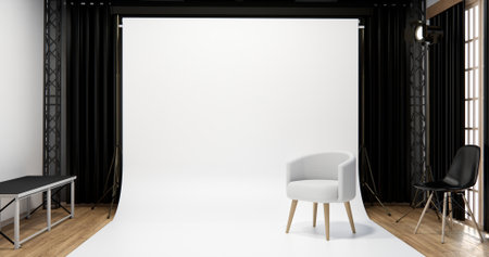 Armchair sofa in Studio room with blank white Screen.の写真素材