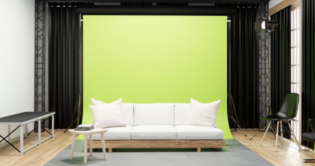 Armchair sofa in Studio room with blank green Screen.の写真素材