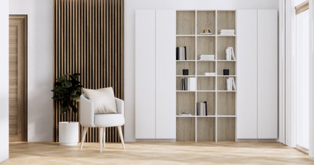 Cabinet wooden design on white room interior modern style.の写真素材