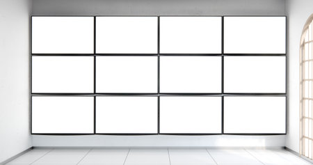 white monitor on wall Empty room, Clean minimalist room interior.の写真素材