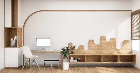 The interior Computer and office tools on desk room interior design.の写真素材