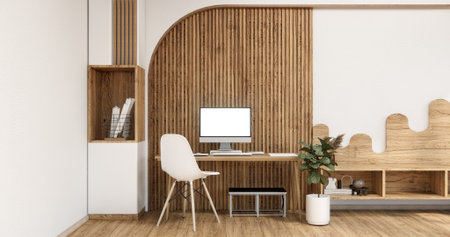 The interior Computer and office tools on desk room interior design.