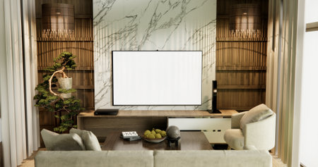 sofa and decoration japanese on Modern room interior wabisabi style.の写真素材