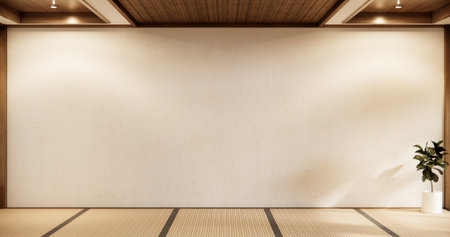 Interior, Empty room and tatami mat floor room japanese style. 3D renderingの写真素材