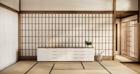 Minimal cabinet for tv interior wall mockupの写真素材