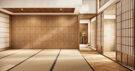 Interior, Empty room and tatami mat floor room japanese style. 3D renderingの写真素材